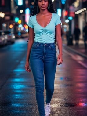Aeropostale Light Aqua Seamless Rib V-Neck Tank